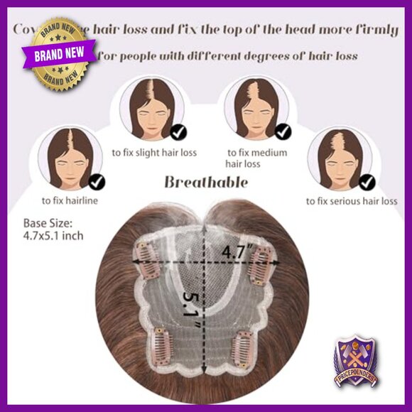 Human Hair Topper Clip-in No Bangs Swiss Lace Base 5x4.8 Inches main image 4